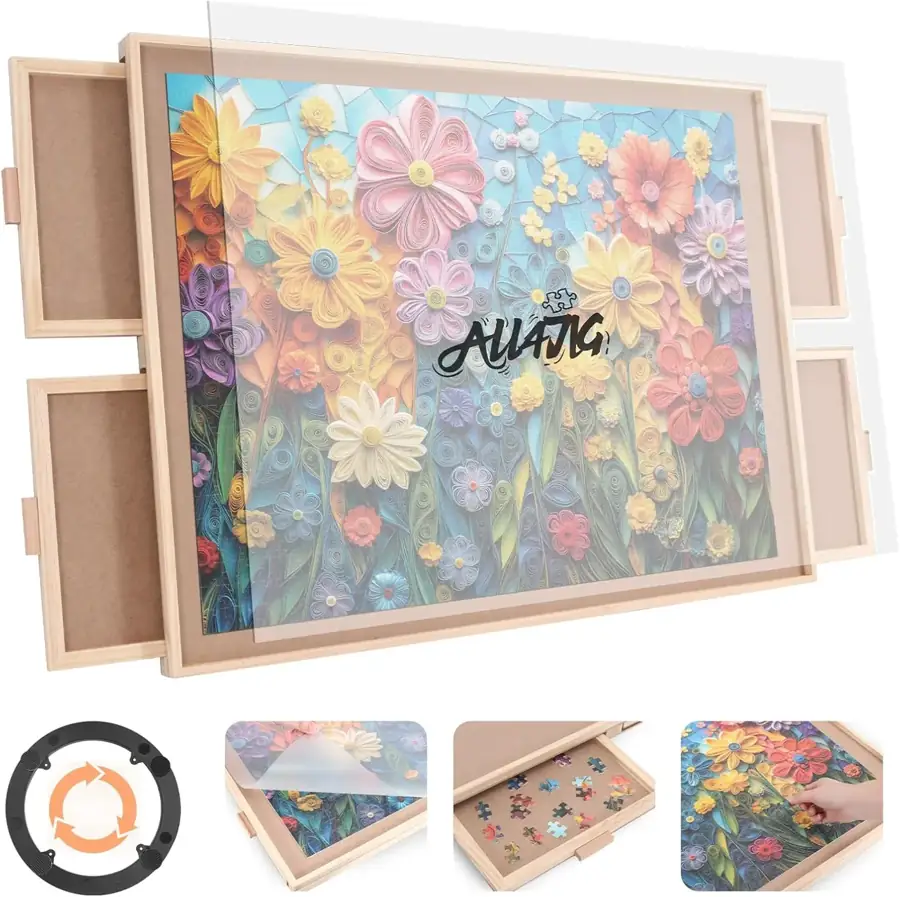 ALL4JIG Rotating Puzzle Boards — Wooden 1000 Piece, 4 Drawers, 22.44 x 30.16 in