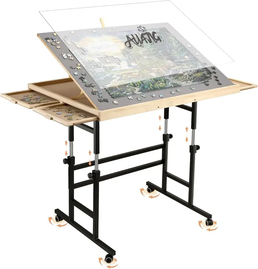 ALL4JIG 3-Angle Tilting Puzzle Table — 1500 Piece, 4 Drawers, 3 Tilting Angles, 24.53 x 33.19 in