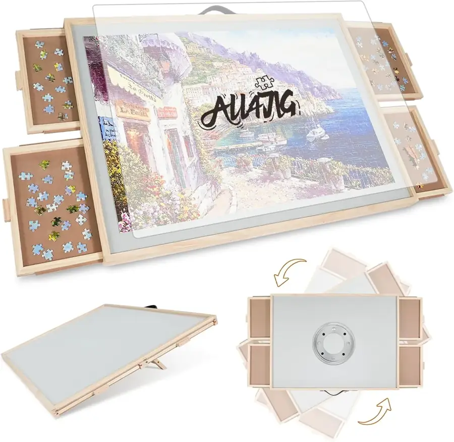 ALL4JIG 2-in-1 Tilting & Rotating Puzzle Boards — 1500 Piece, 4 Drawers, 24.53 x 33.19 in