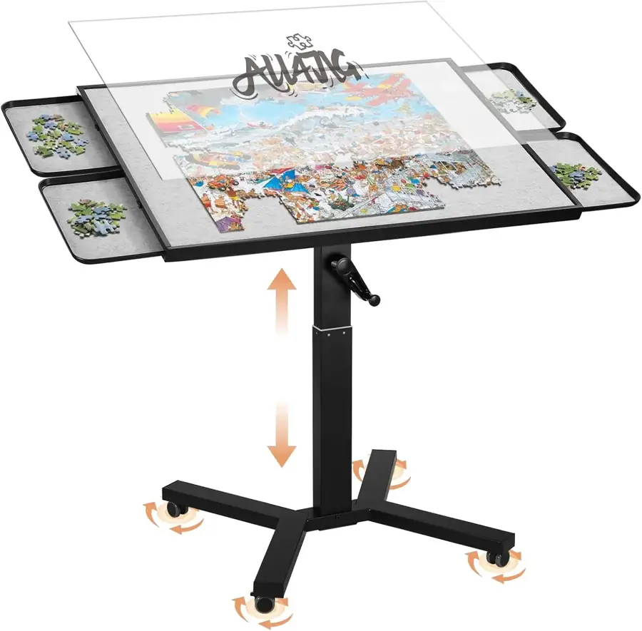 ALL4JIG Metal Puzzle Table — 1500 Piece, Hand Crank, Tilting & Rotating, 24.92 x 33.43 in