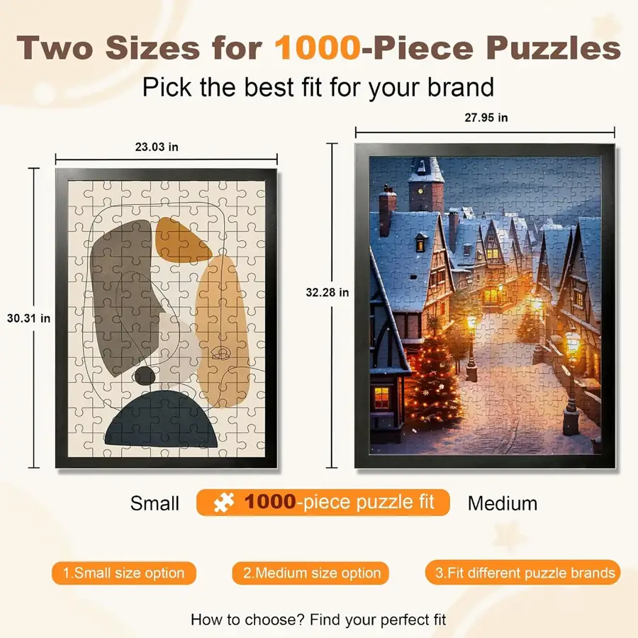 Puzzle frame diagram showing size options