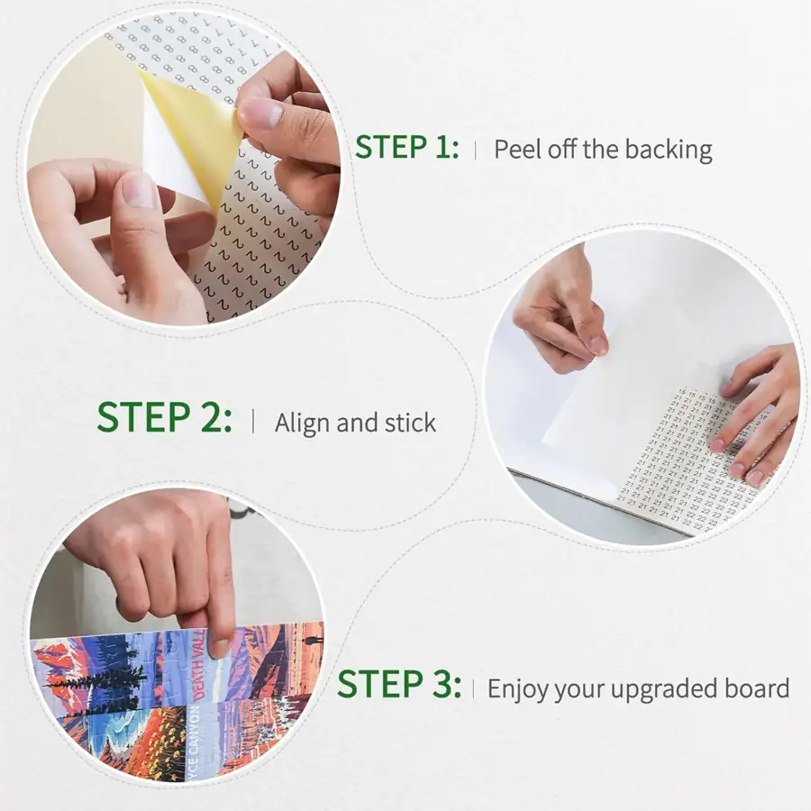 Peel and press application steps for puzzle saver sheets