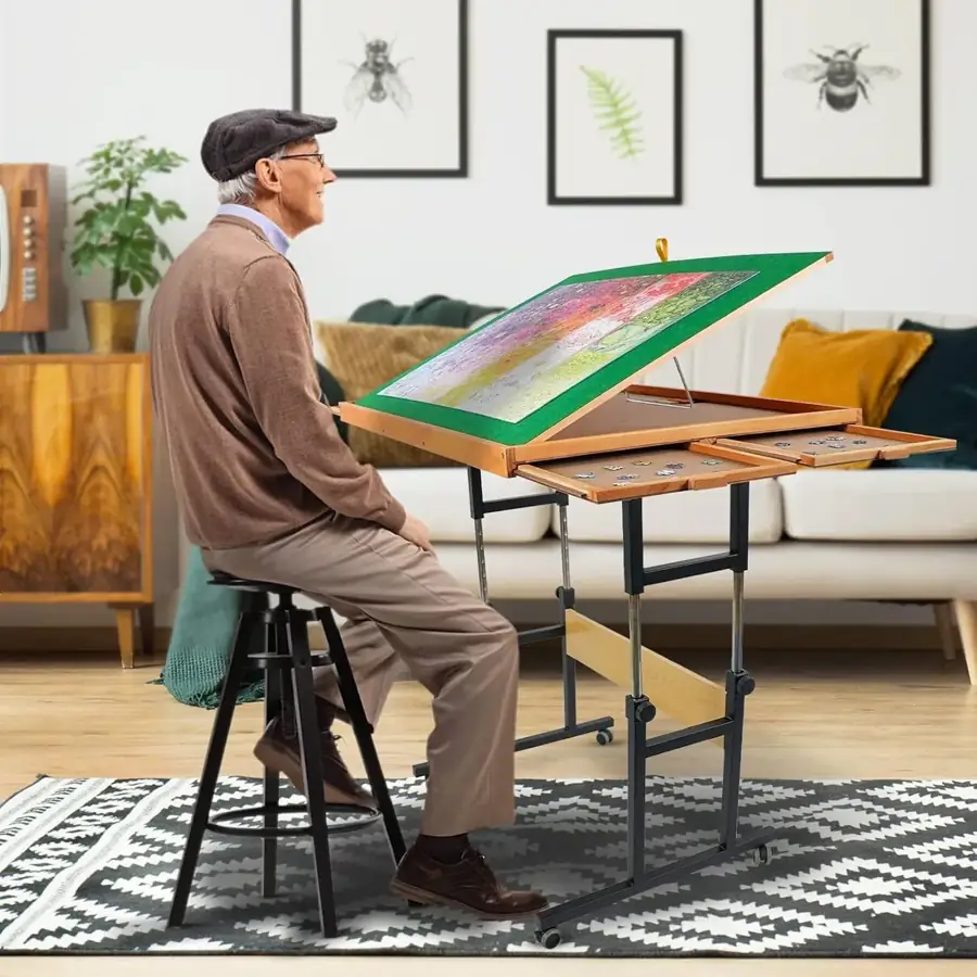 A puzzler using an ALL4JIG tilting puzzle table at home