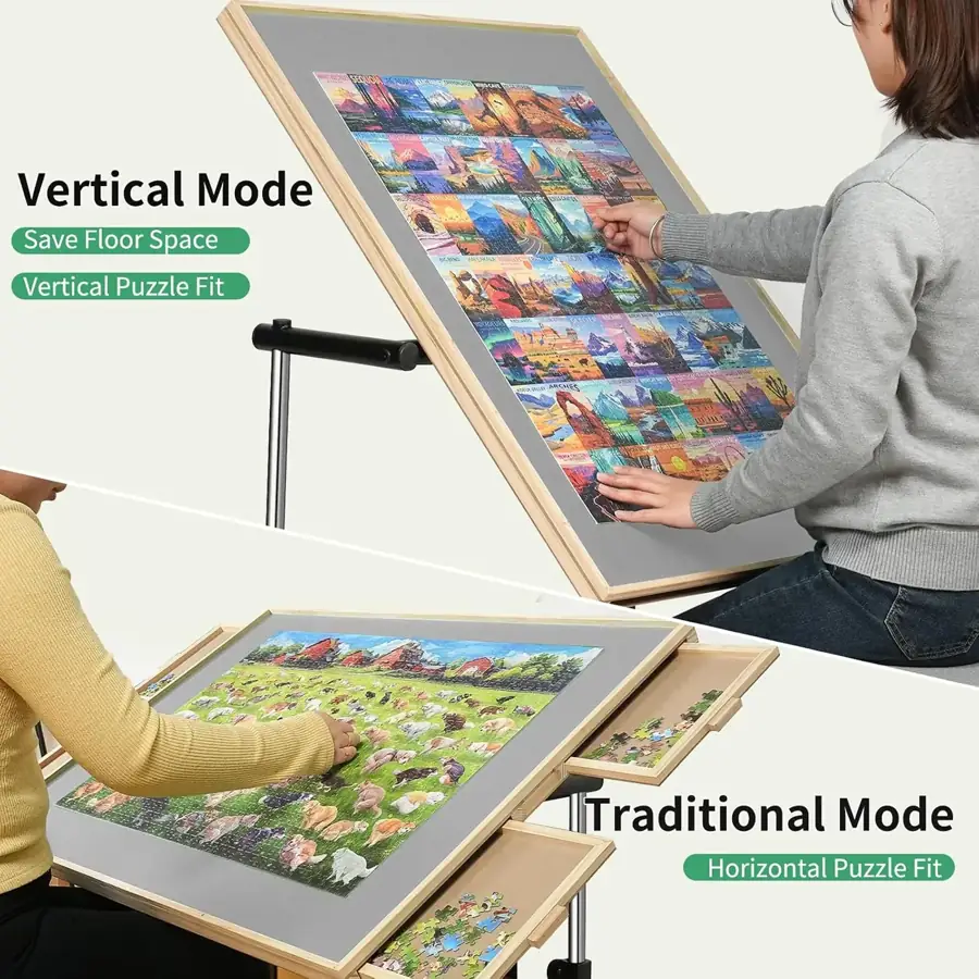 Puzzle table in horizontal and vertical orientations